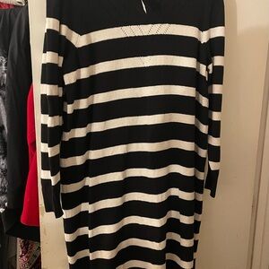 Lane Bryant Black and Cream Striped Long Sleeve Sweater Dress